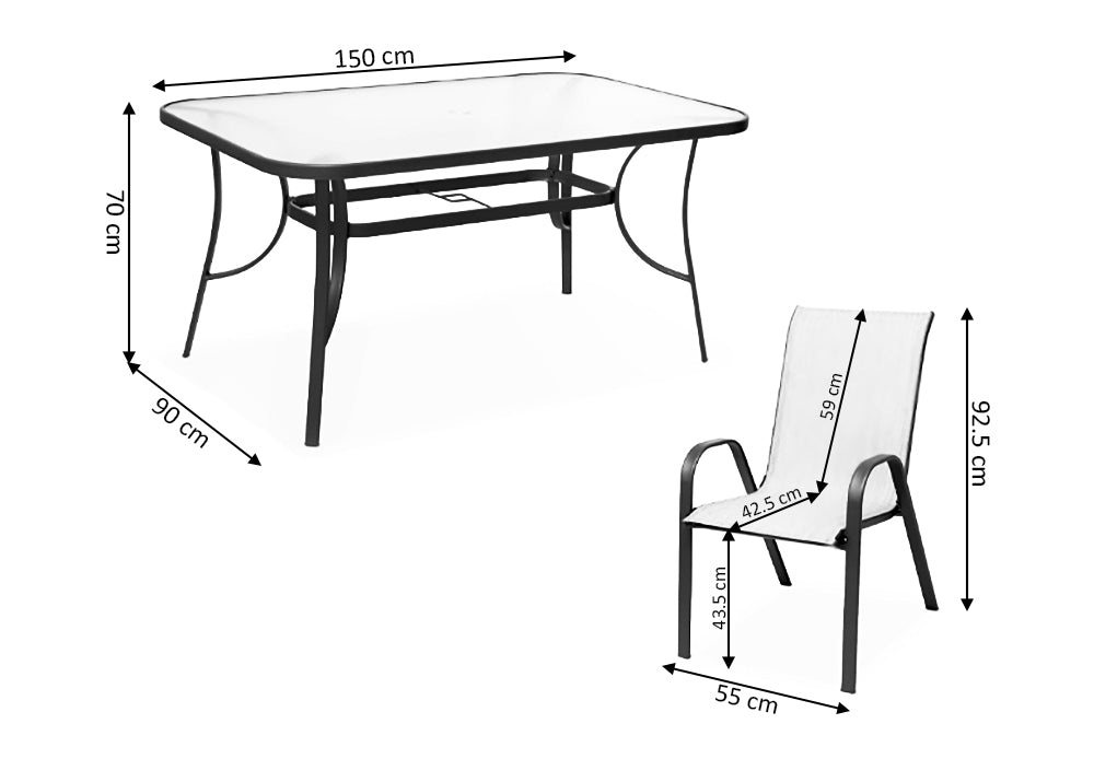 Mesa de Cristal Templado HC + 6 Sillas. Muebles de Jardin y Terraza