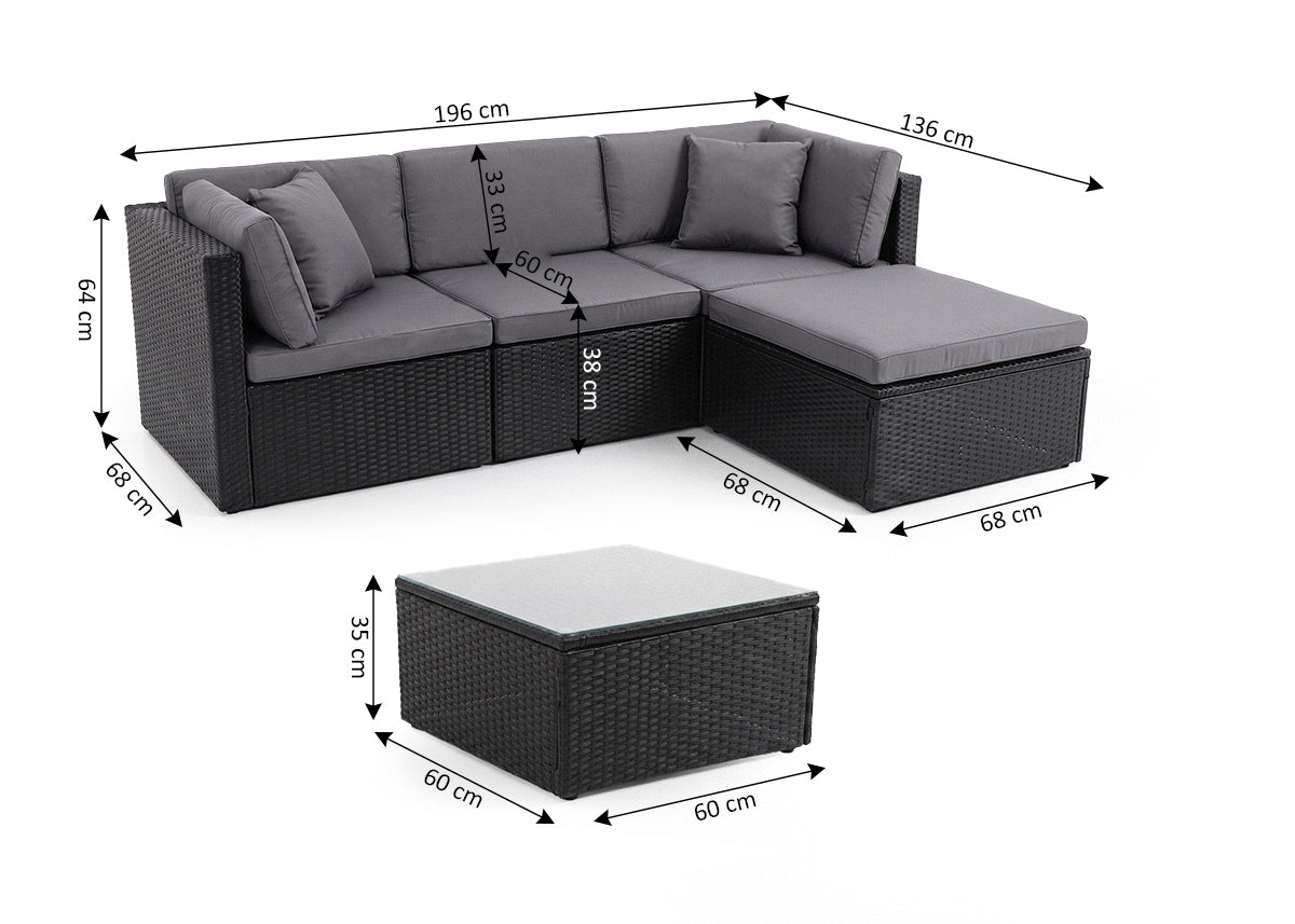 Sofa Chaise Longue Combo + Mesa de Ratan PE. Muebles de Jardin y Terraza