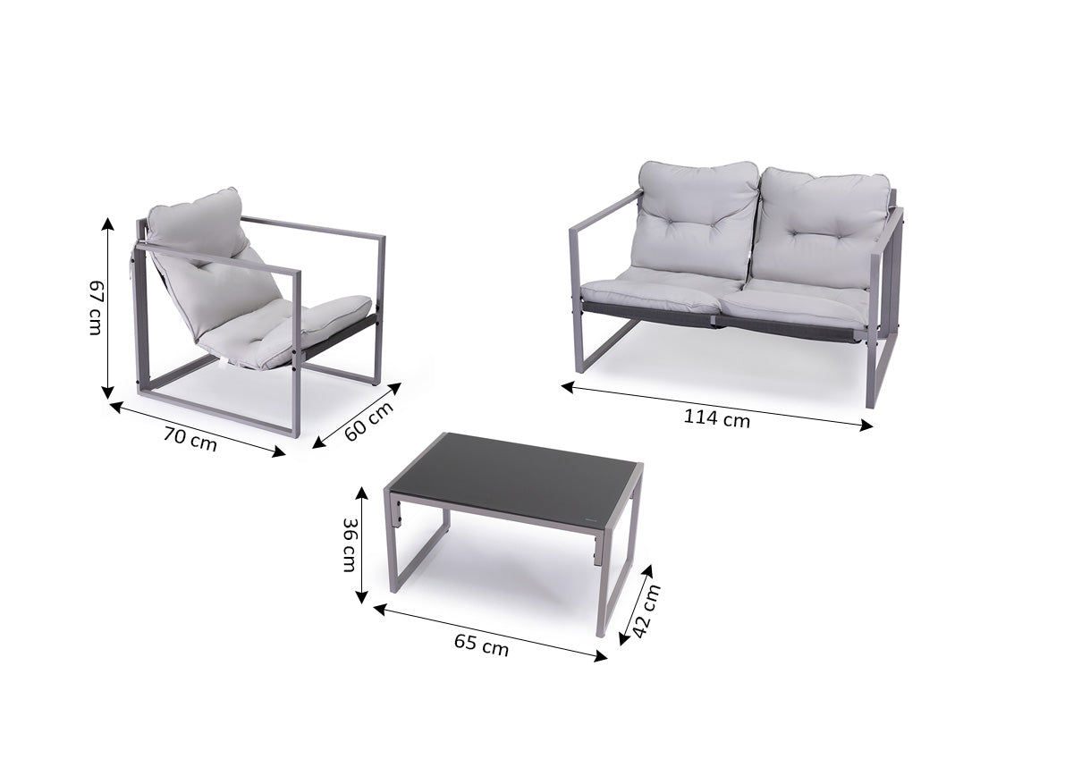 Conjunto Sofa + Mesa + 2 Sillas Roma. Muebles de Jardin y Terraza