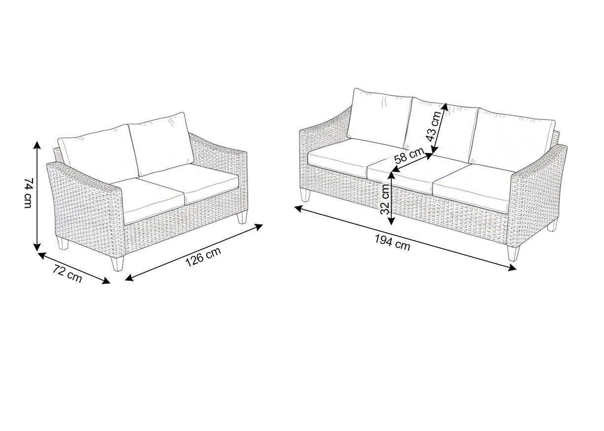 Set de Exterior, Sofa 3+2 Sanstar en Ratan PE. Muebles de Jardin y Terraza