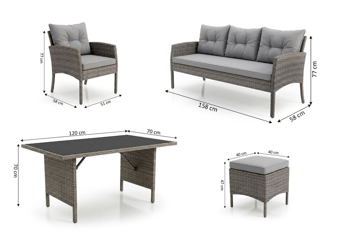 Sofa + Mesa + 2 Sillones + 2 pufs Ratan PE Sebas. Muebles de Jardin y Terraza