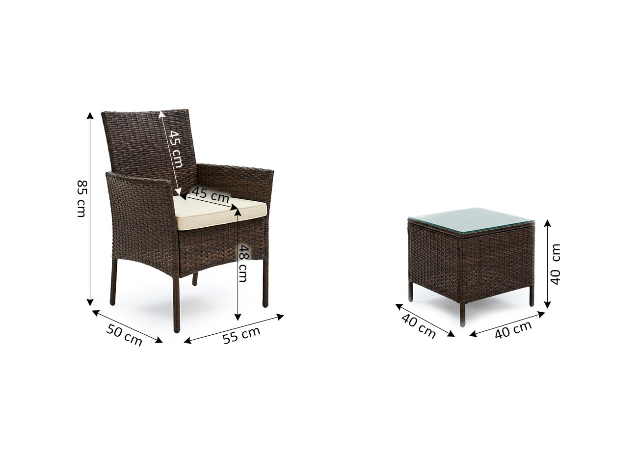 Conjunto Mesa + 2 Sillas en Ratan PE. Muebles de Jardin y Terraza