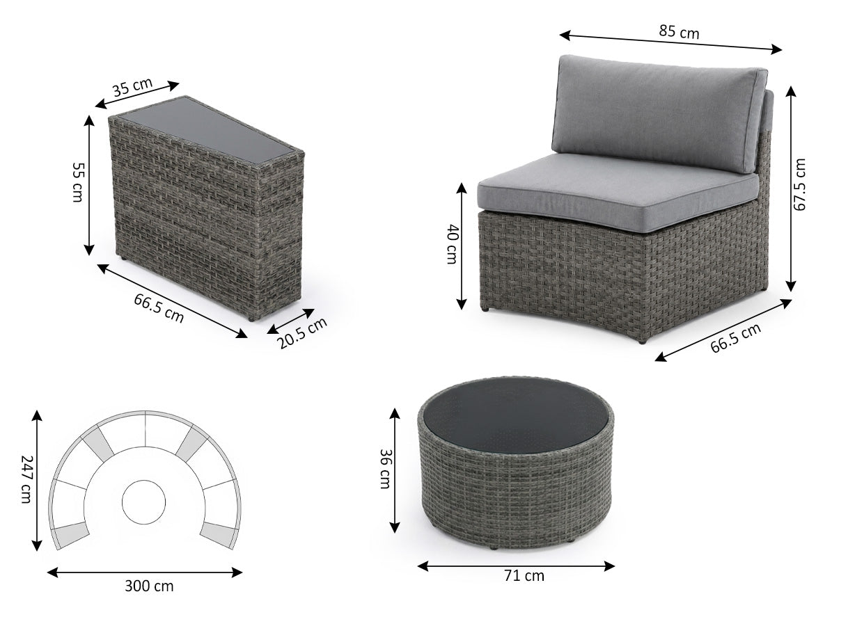 Conjunto de Terraza Modular Curvo Wicker. Muebles de Jardin y Terraza