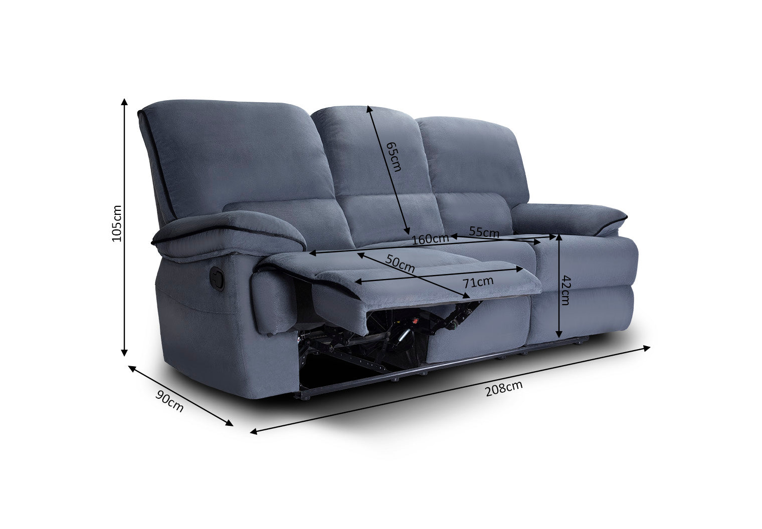 Sofa Reclinable Manual Elijah 3 Plazas Gris