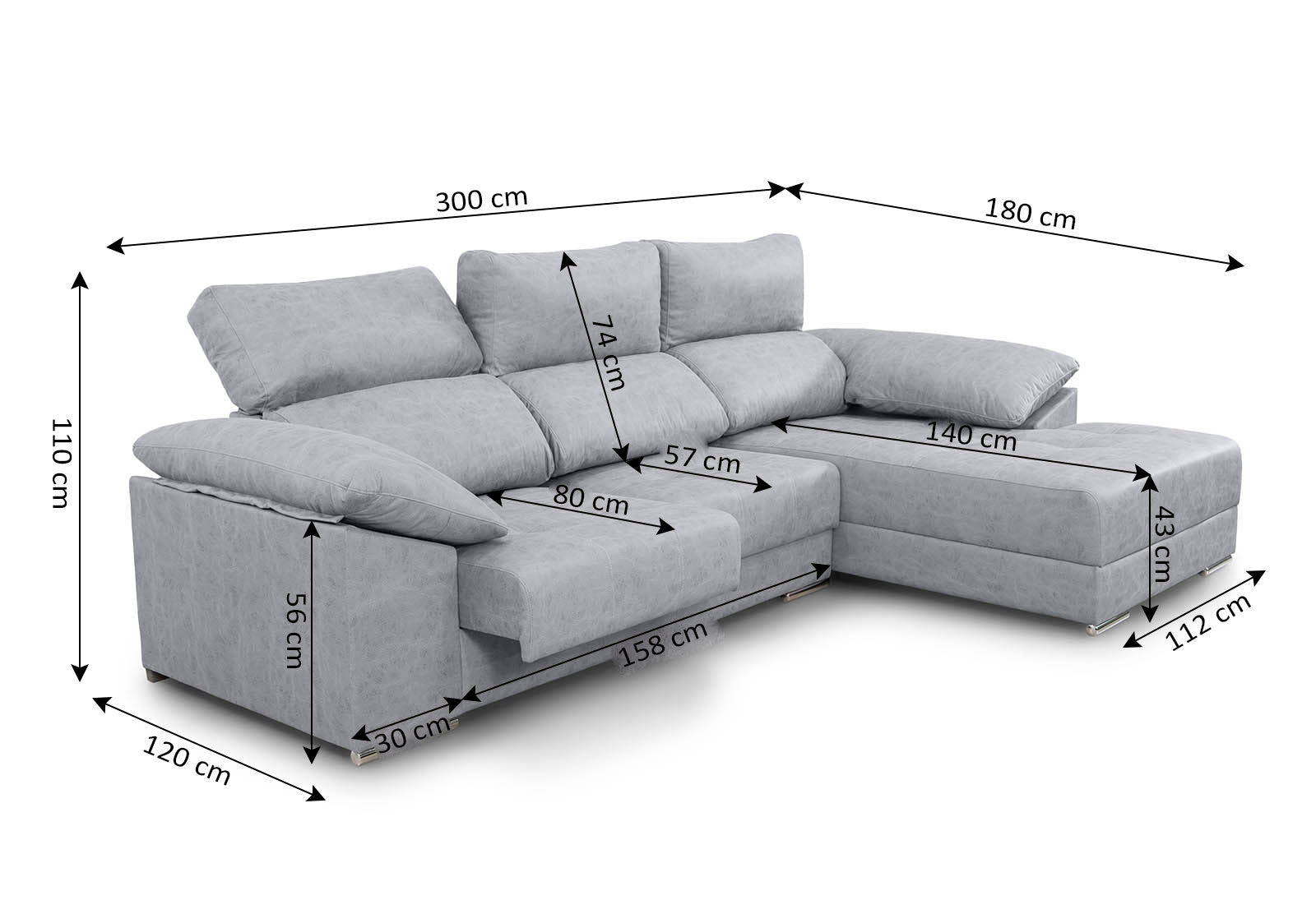 Canapé Mega Méridienne Santorin 300cm