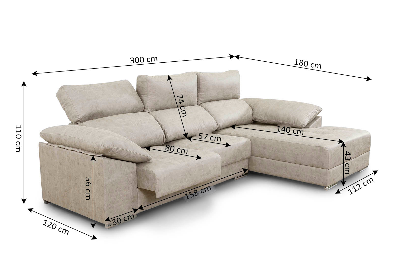 Canapé Mega Méridienne Santorin 300cm