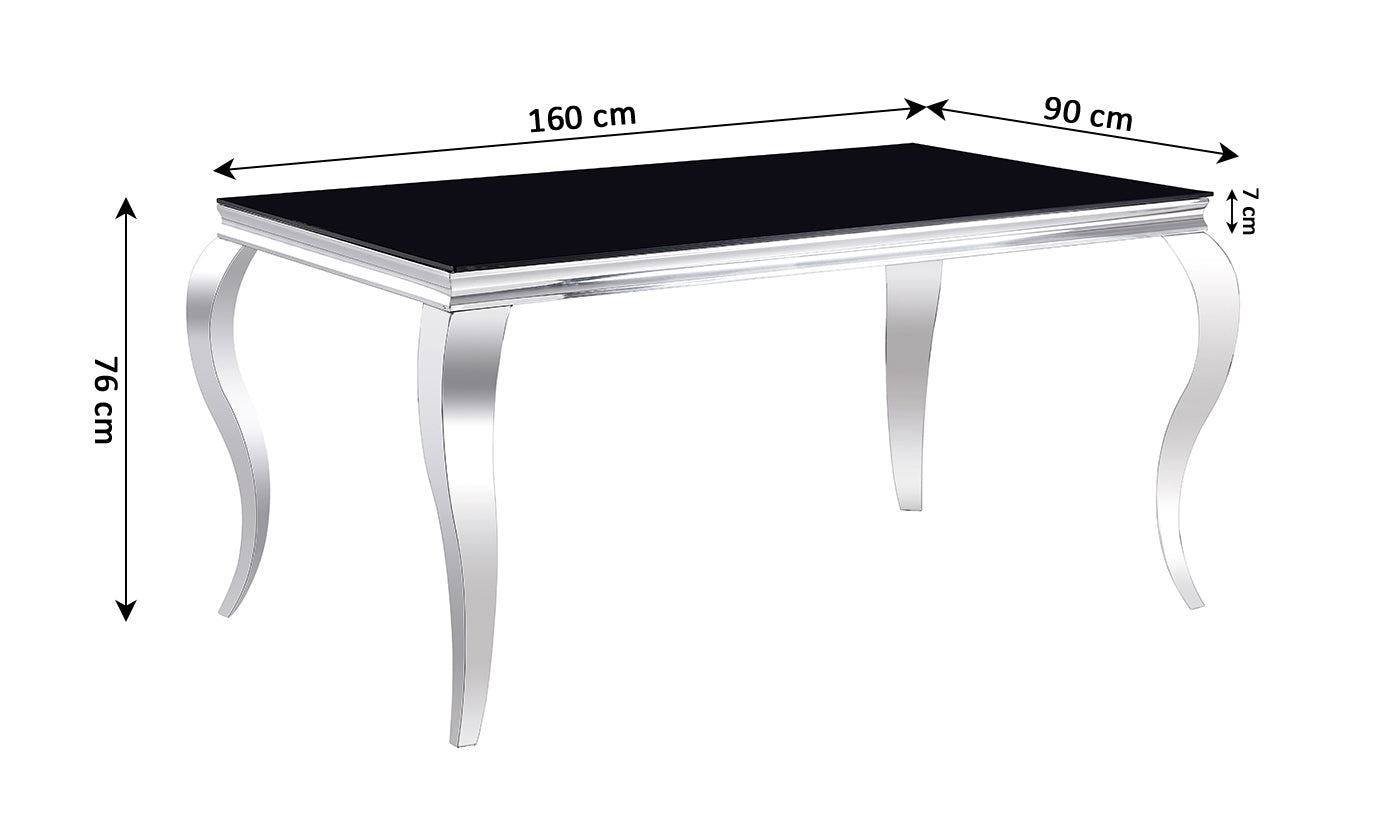 Mesa de Cristal Templado 160cm + 6 Sillas Negras. Comedor o Cocina