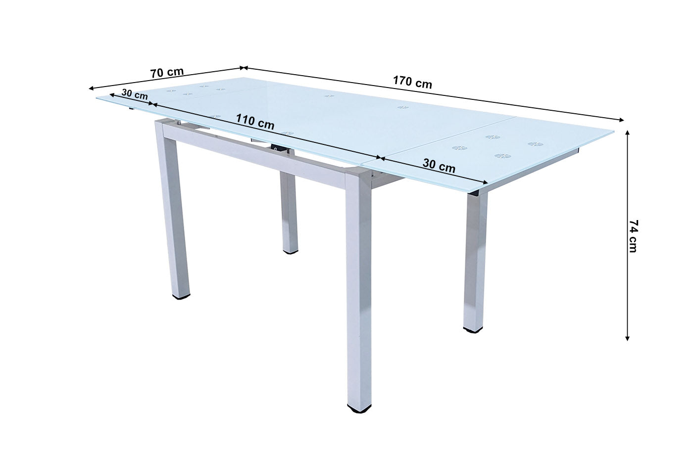 Table Extensible en Verre 170cm + 6 Chaises en Similicuir