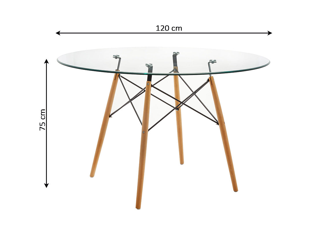 Mesa Redonda de Cristal Templado Tower 120cm. Comedor o Cocina