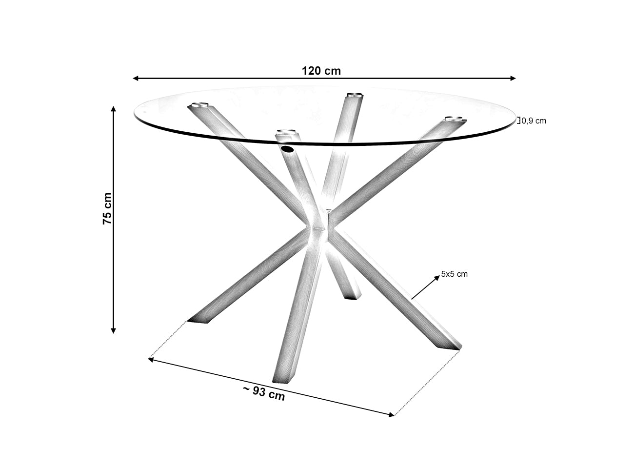 Table ronde en verre trempé 120 cm. Salle à manger ou cuisine