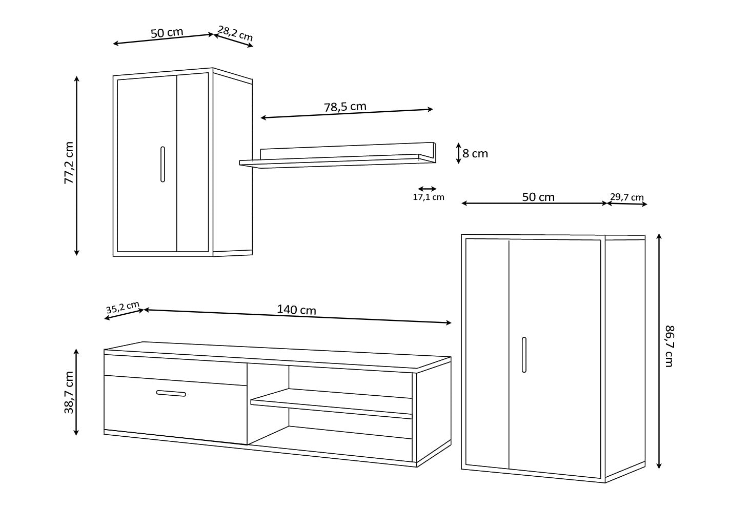 Conjunto Muebles de Salon Mini Barato Antracyt