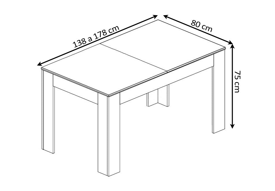 Table de salle à manger ou de cuisine extensible Mira 178 cm