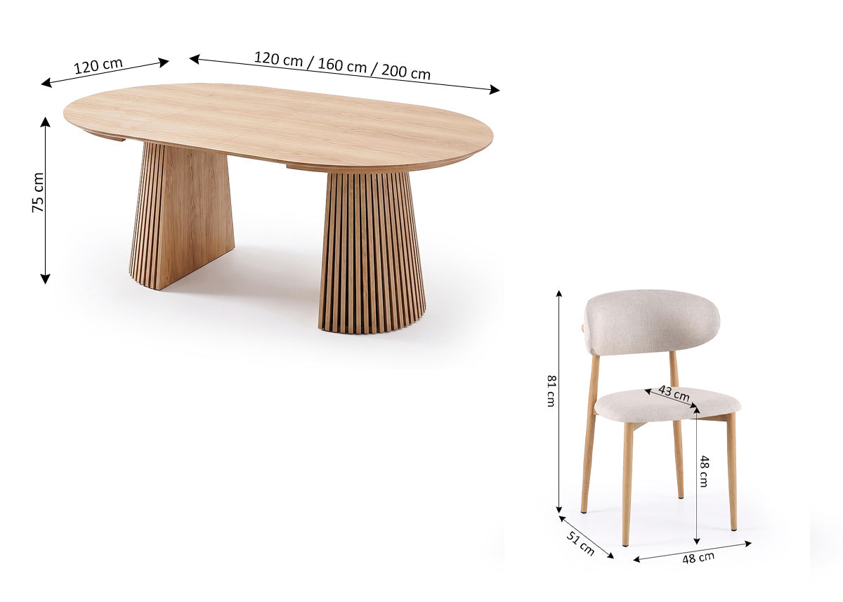 Mesa Redonda Extensible Grecia 200cm + 4 Sillas