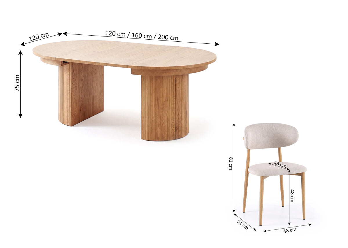 Mesa Redonda Extensible Cali 200cm + 4 Sillas