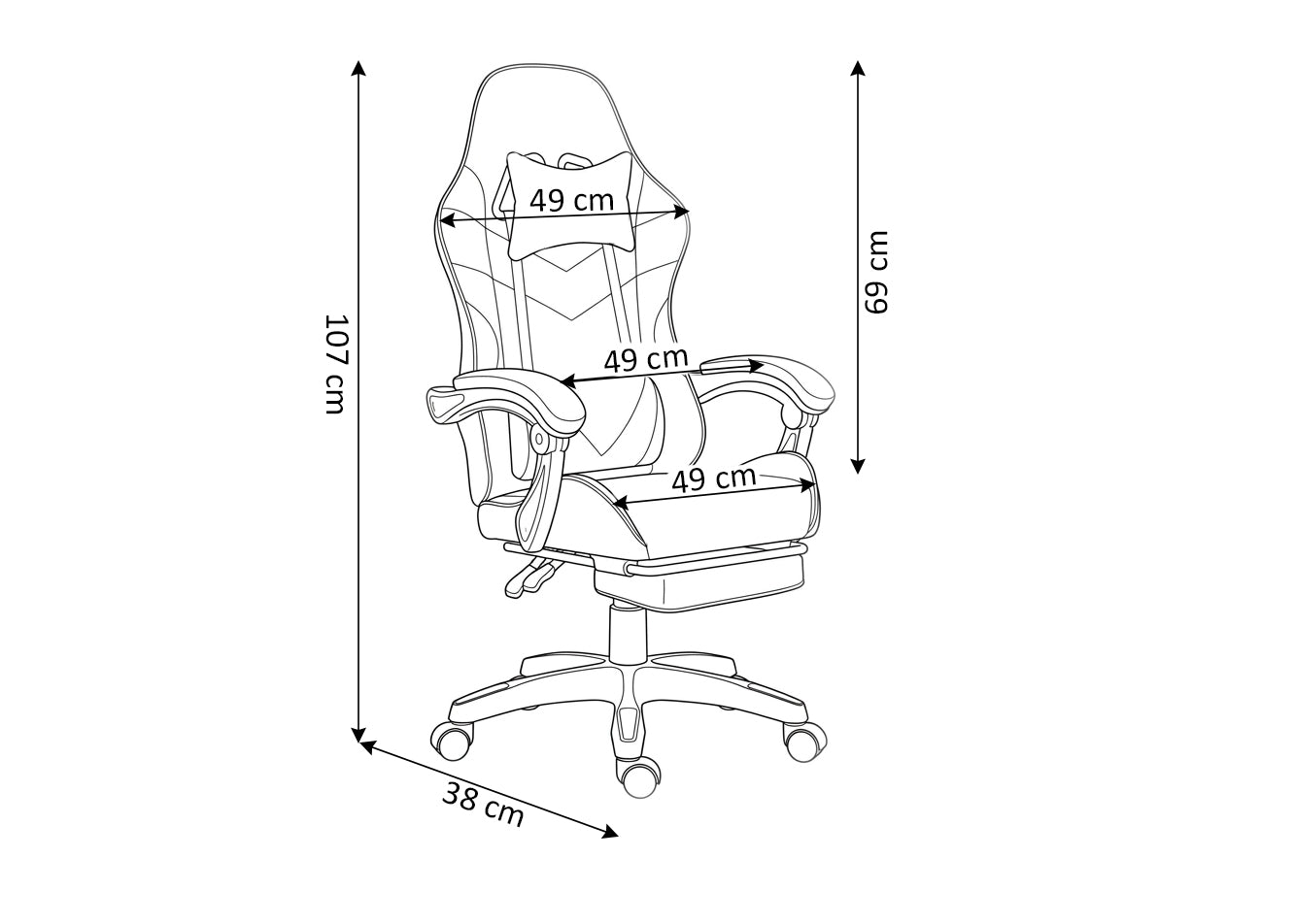 Silla Gaming Ergonomica y Giratoria Cueva. Reposapies + Regulable en altura