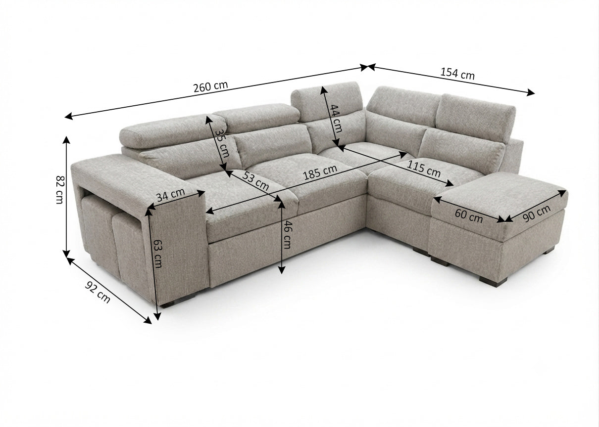 Sofa Cama Rinconera Ander + Puf con Arcon 260cm