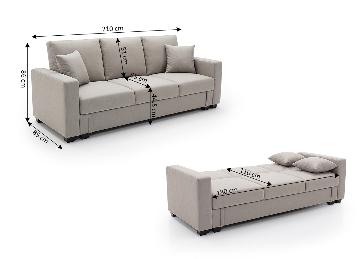 Sofa Cama Keyla con Arcon Beige 210cm