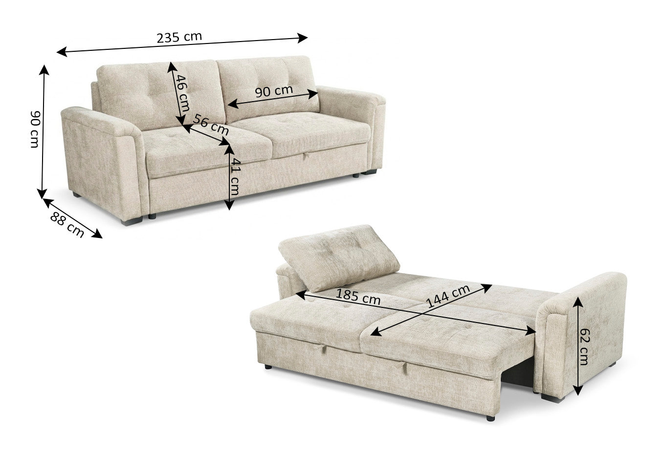 Sofa Cama Belux Beige 235cm