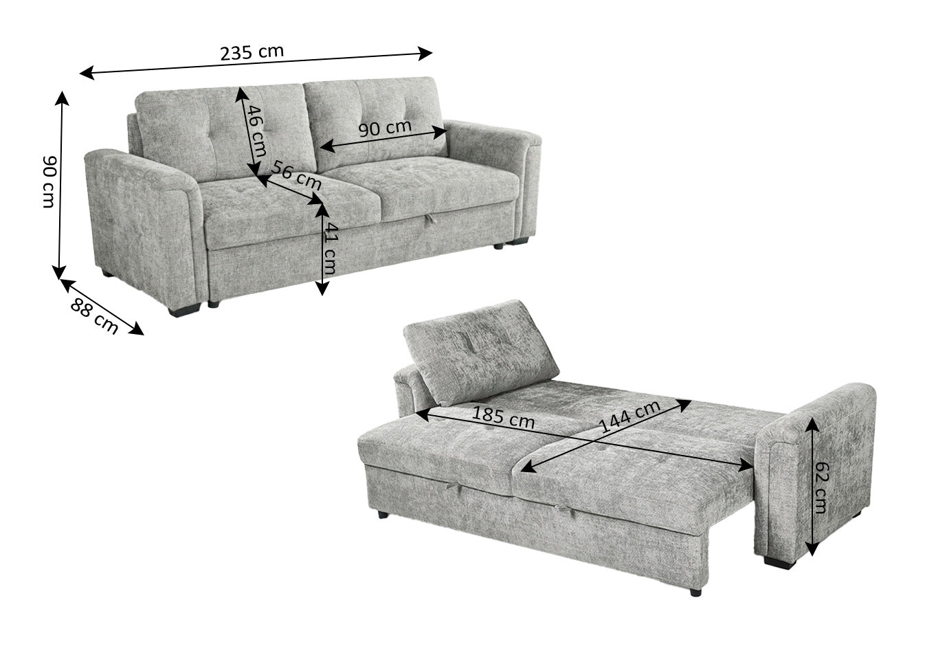 Sofa Cama Belux Gris 235cm