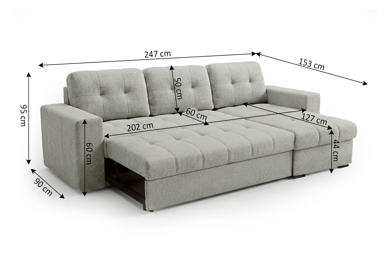 Sofa Cama Chaise Longue Reversible Ana 247cm Gris