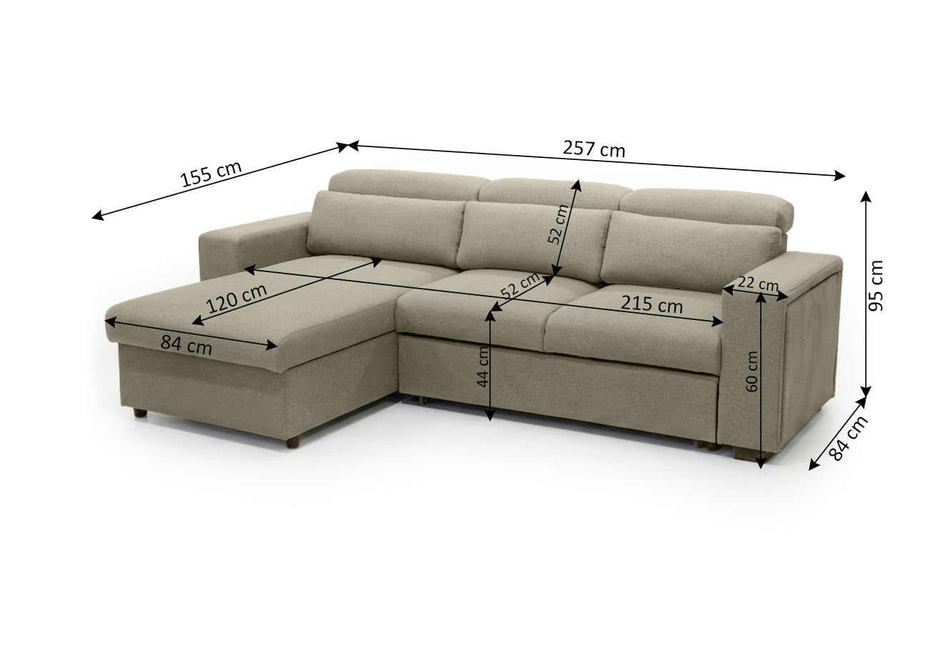 Sofa Cama Chaise Longue Brasil, con Arcon 257cm