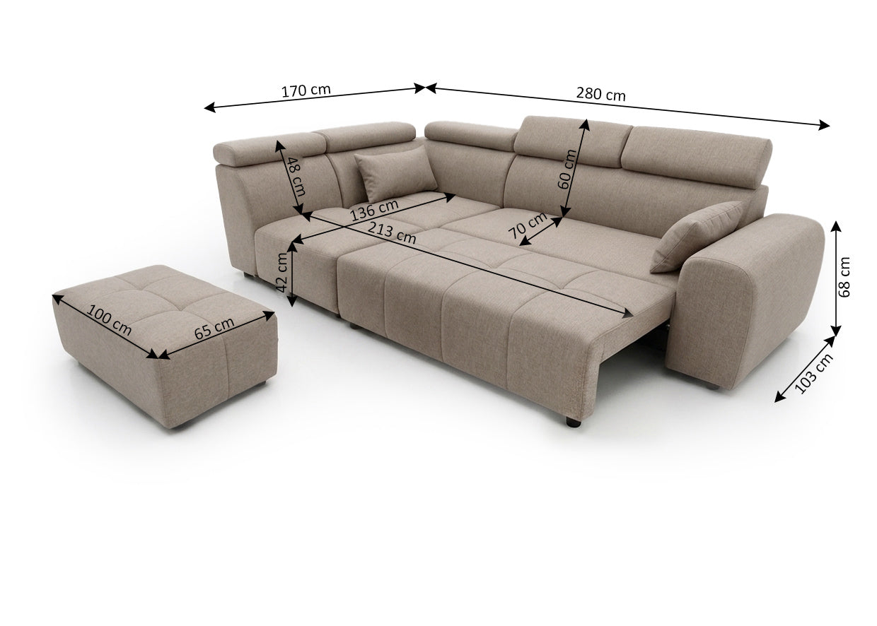 Sofa Cama Rinconera Dolce + Puf 280cm