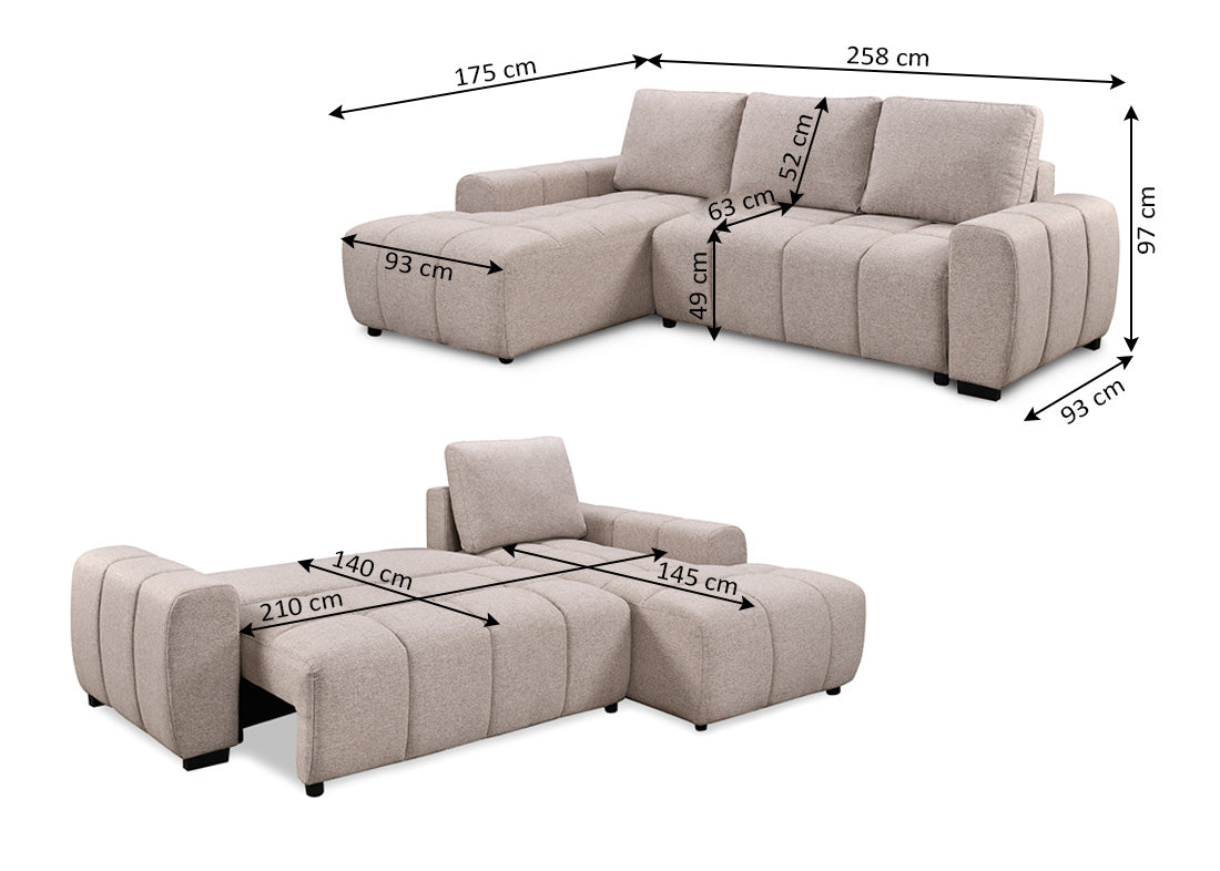 Sofa Cama Chaise Longue Nuvola con Arcon 258cm
