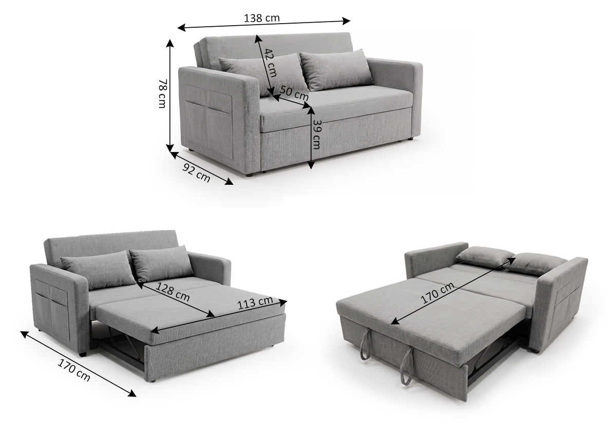 Sofa Cama de Matrimonio Jossy Gris 138cm