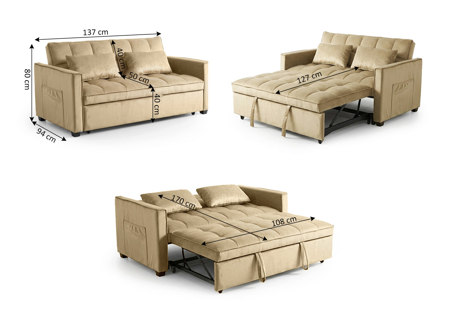 Sofa Cama de Matrimonio Osaka Beige 137cm