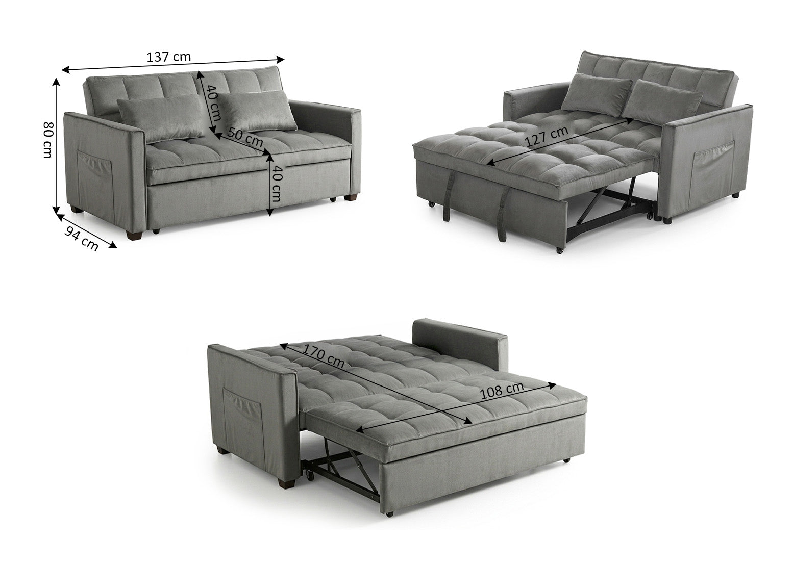 Sofa Cama de Matrimonio Osaka Gris 137cm