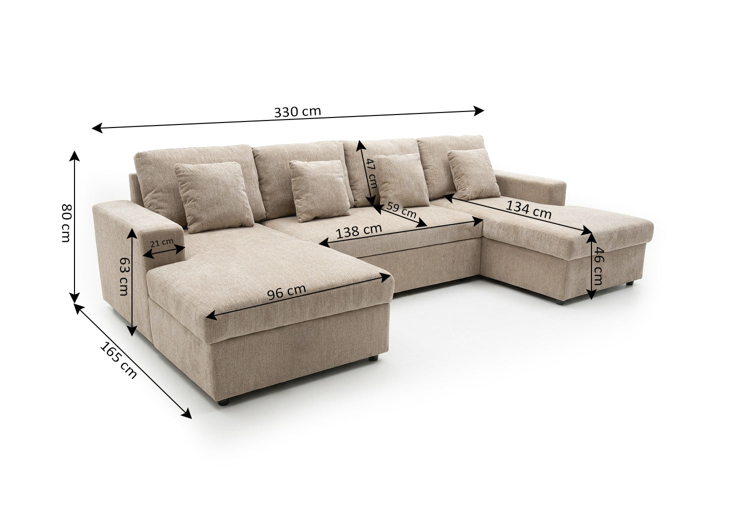 Sofa Cama Doble Chaise Longue Castle 330cm