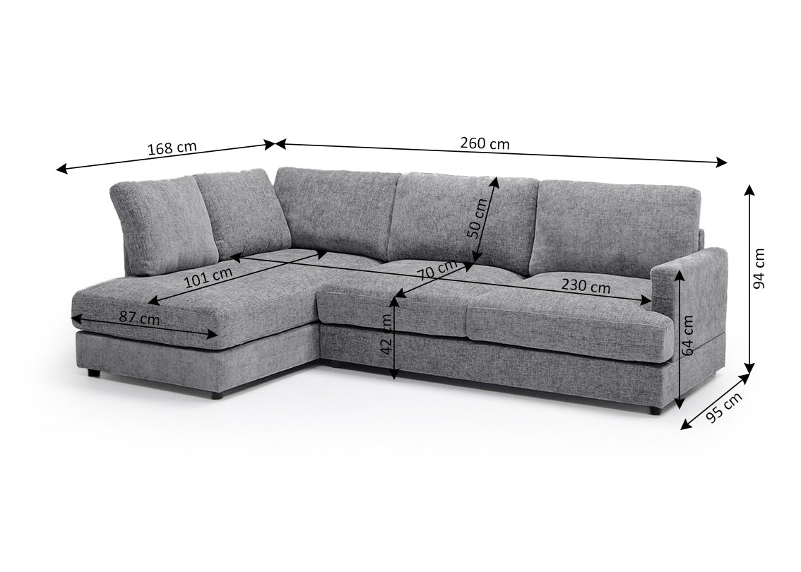 Sofa Chaise Longue Rinconera Cynthia Gris 260cm