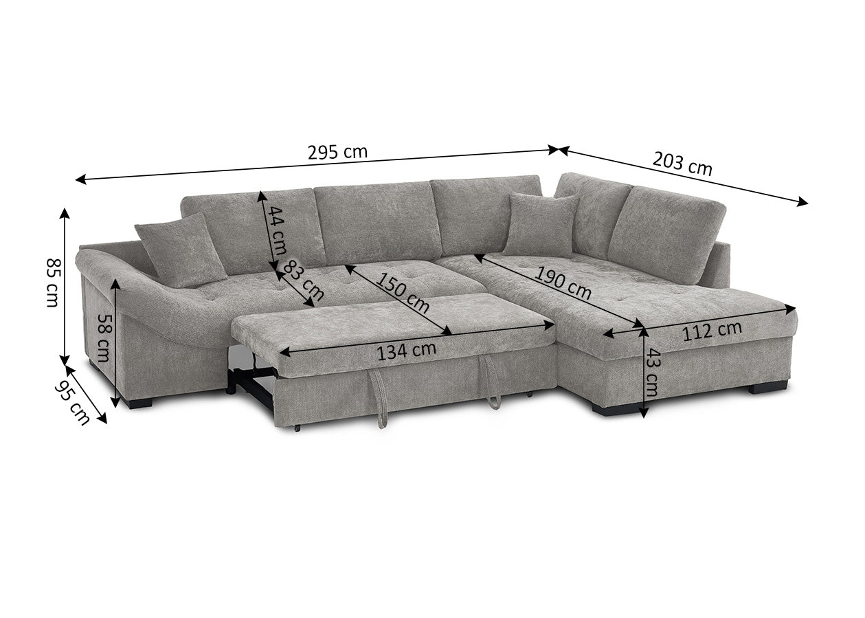 Sofa Cama Chaise Longue Mirabelle 295cm Gris