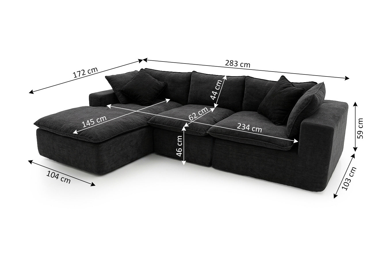Sofa Chaise Longue Modular Paola 283cm