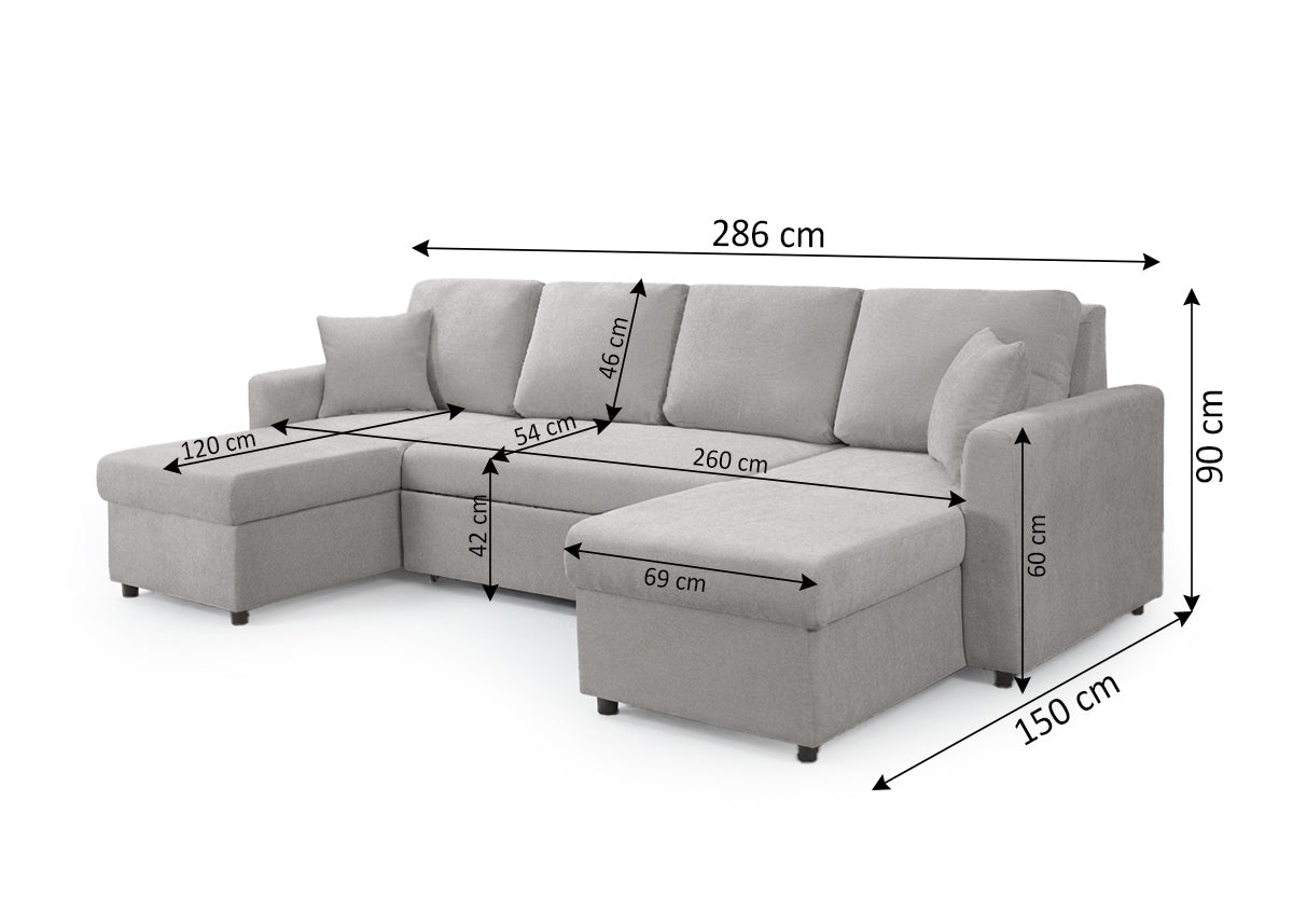 Sofa Doble Chaise Longue Utah, con Arcon 286cm