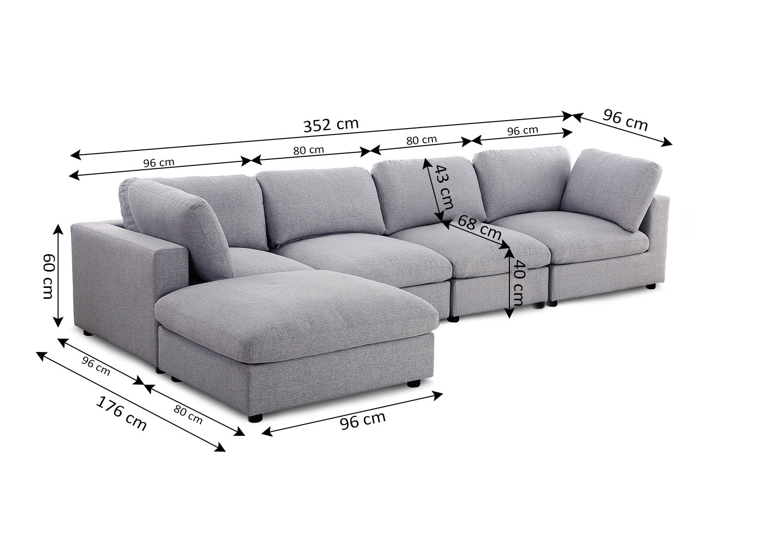 Sofa Chaise Longue Modular Dean 352cm