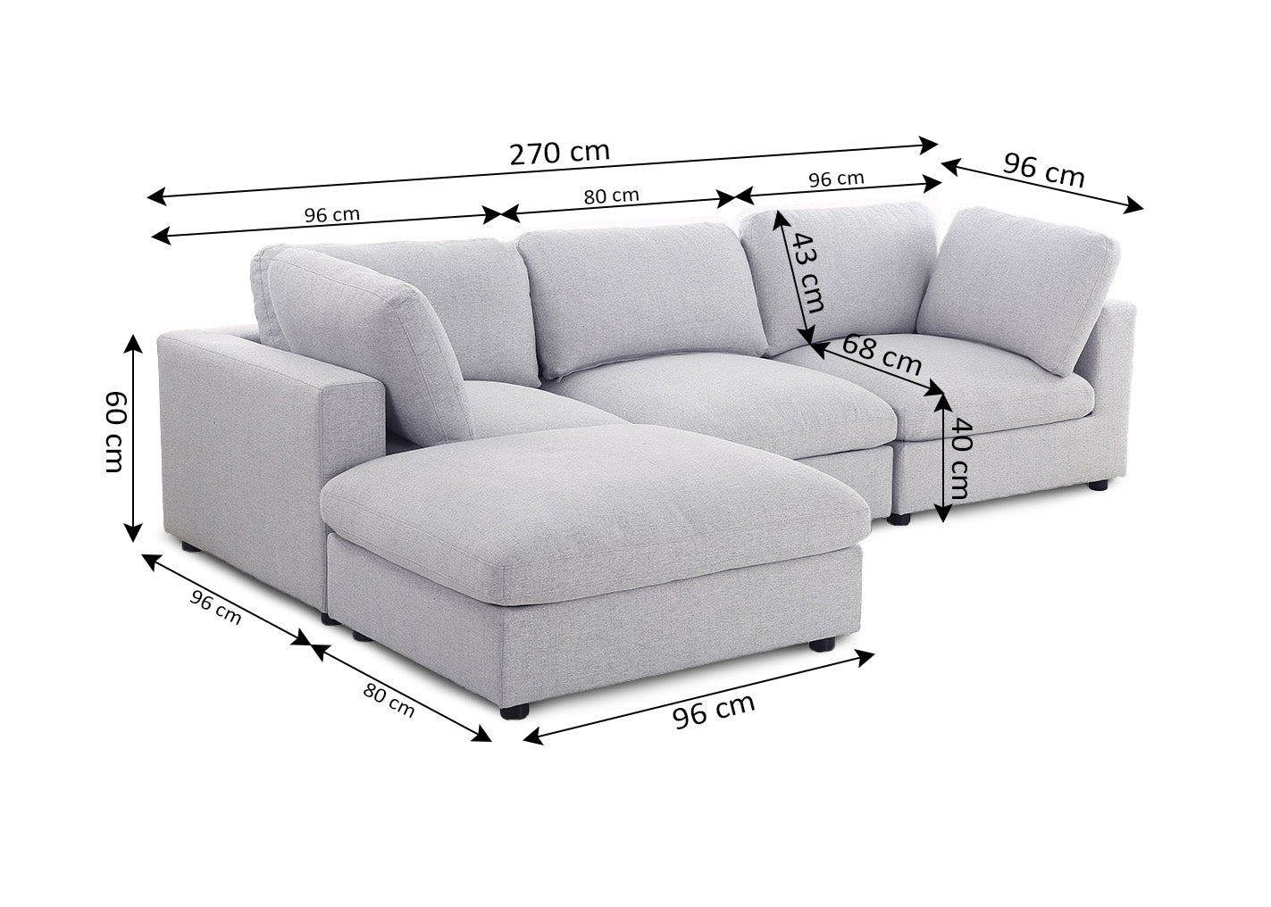 Sofa Dean Modular Chaise Longue 270cm