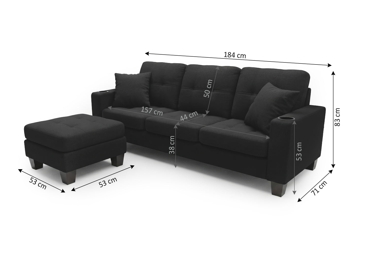 Sofa Kiger + Puff Convertible en Chaise Longue 184cm