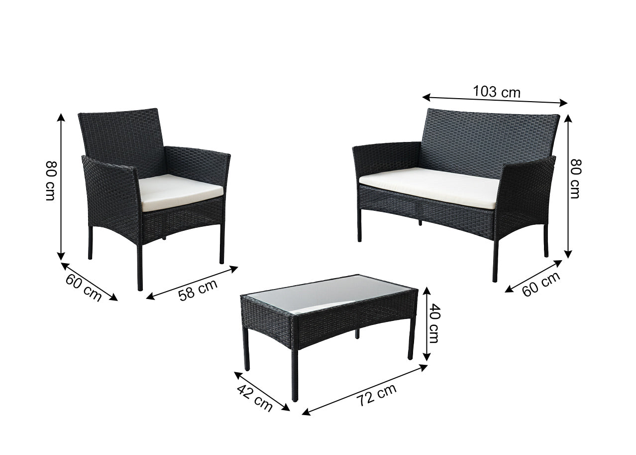 Conjunto Sofa + Mesa + 2 Sillas de Ratan PE. Muebles de Jardin y Terraza