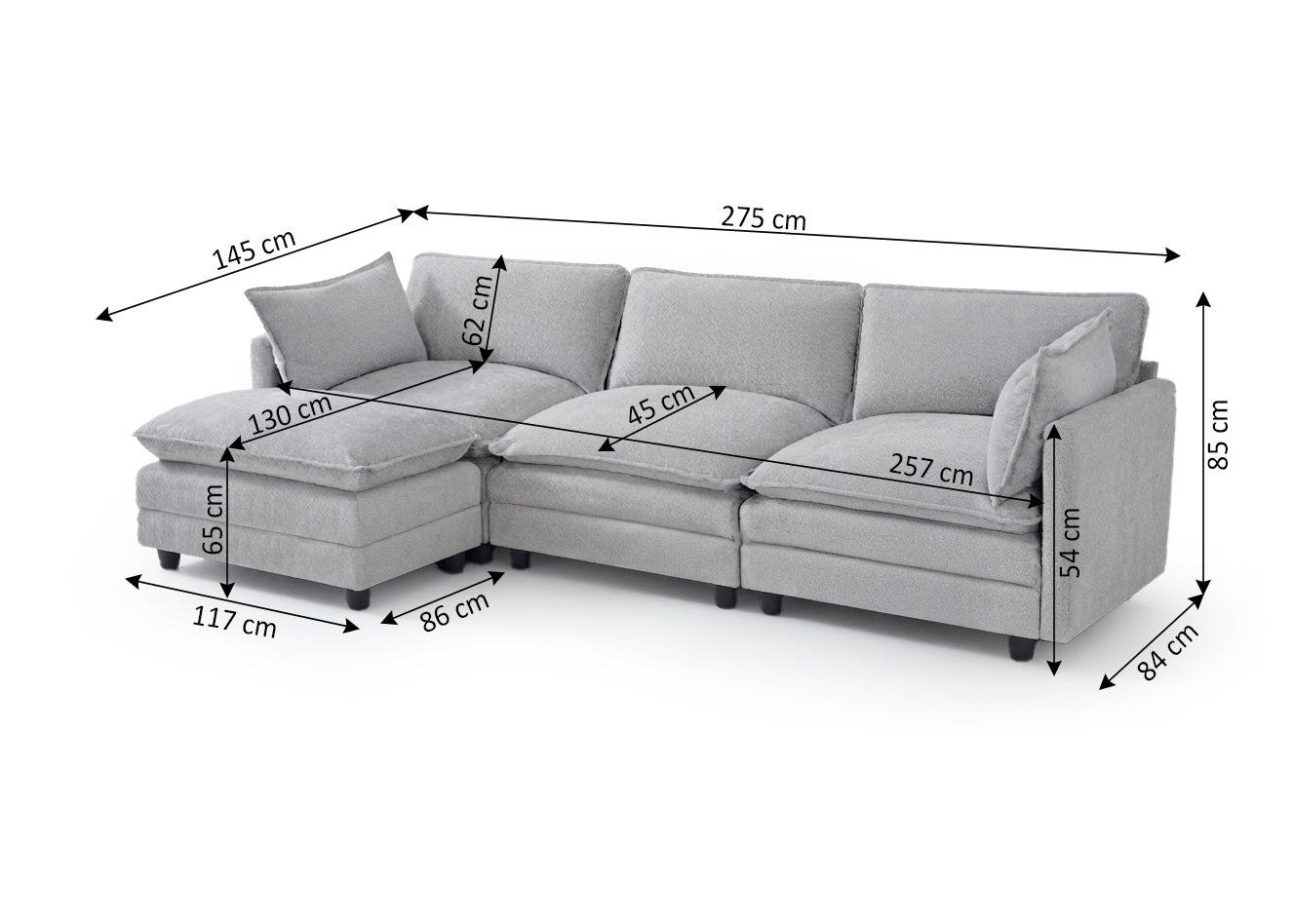 Sofa Chaise Longue Modular Collin 275cm