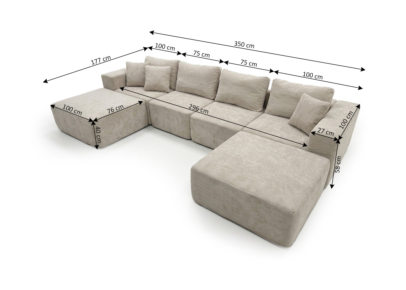 Sofa Chaise Longue Modular Lincon 350cm