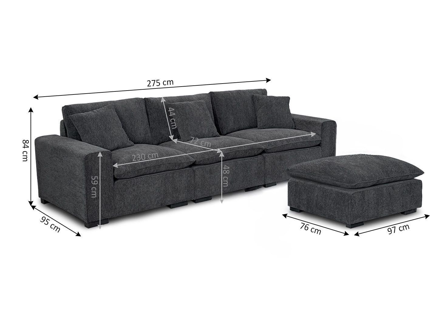 Sofa Chaise Longue Modular Sophie 275cm