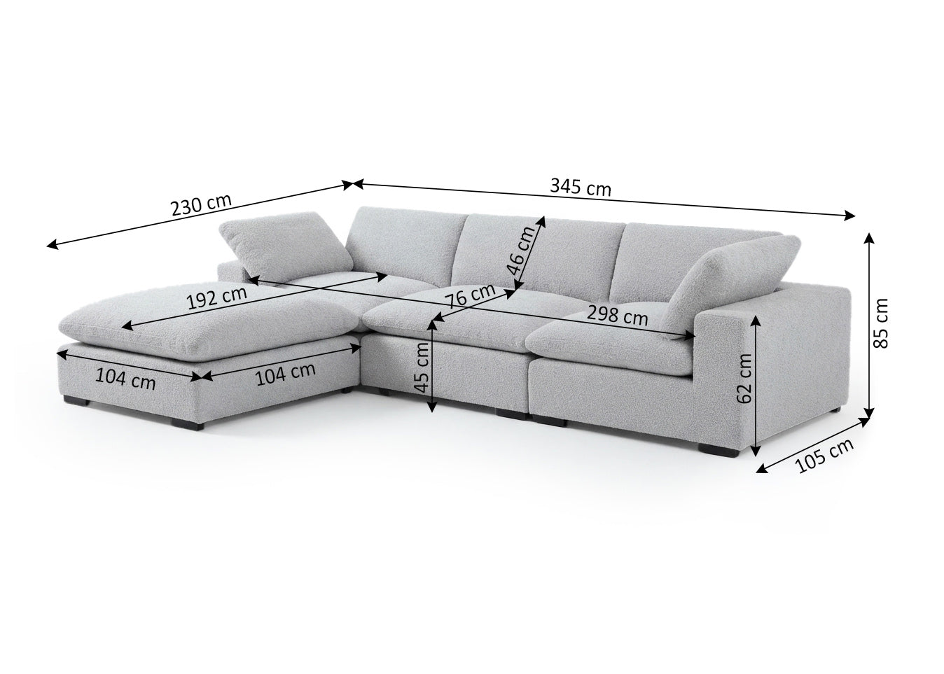 Sofa Chaise Longue Modular Stela 345cm