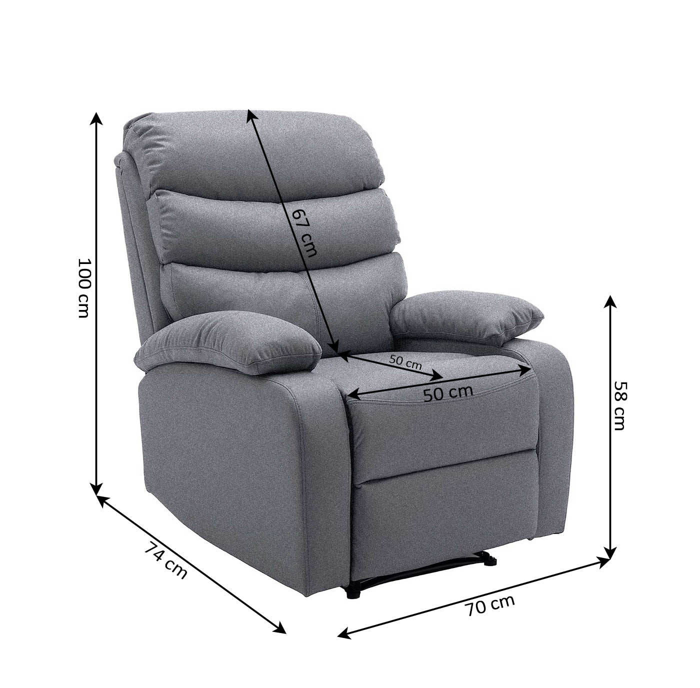 Sillon Reclinable Manual Miami 1 Plaza Gris