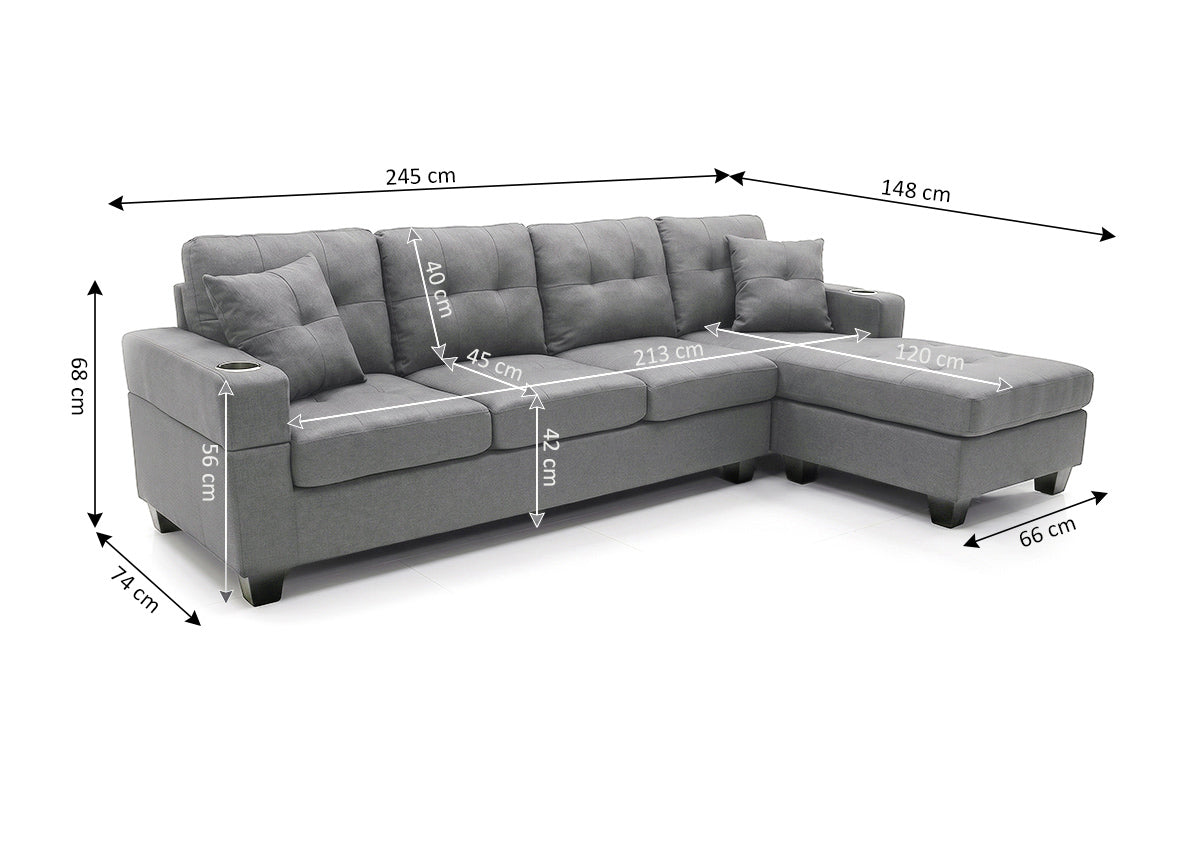 Sofa Chaise Longue Reversible Maria Gris 245cm