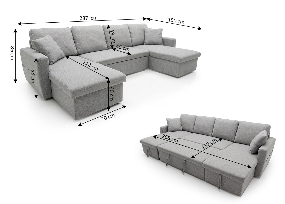 Sofa Doble Chaise Longue Nora, con Arcon 287cm