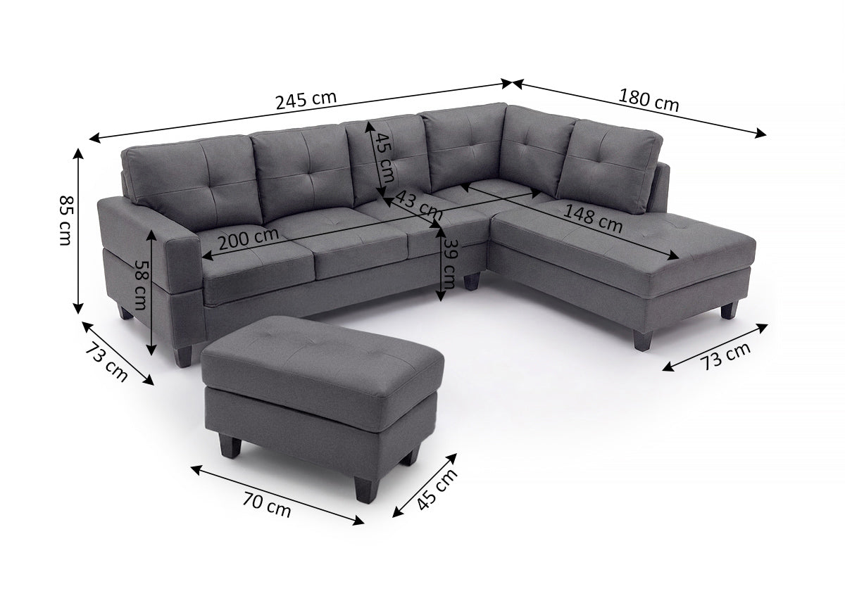 Sofa Chaise Longue Rinconera + Puf Kisrais 245cm