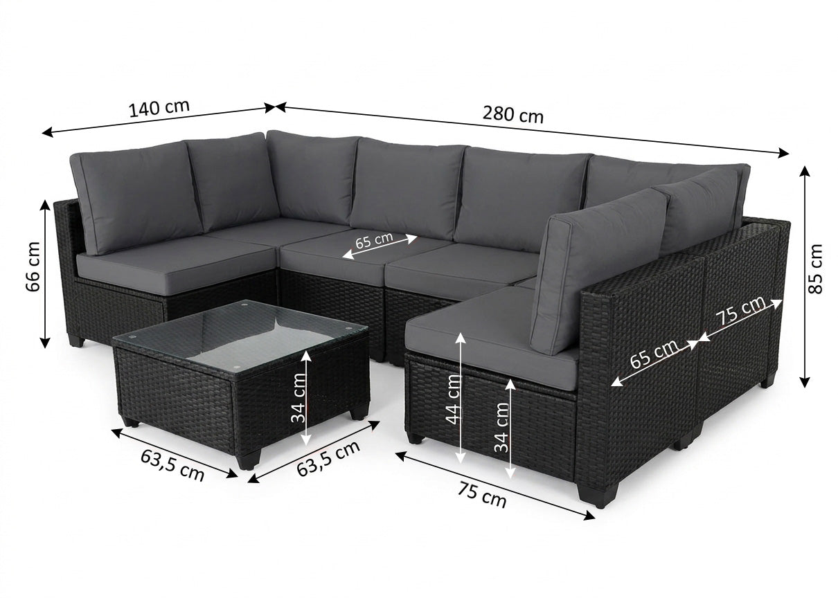 Conjunto de Sofas de Exterior en Ratan PE, 7 piezas. Muebles de Jardin y Terraza