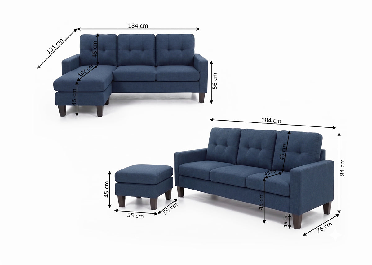 Sofa Vika + Puff Convertible en Chaise Longue