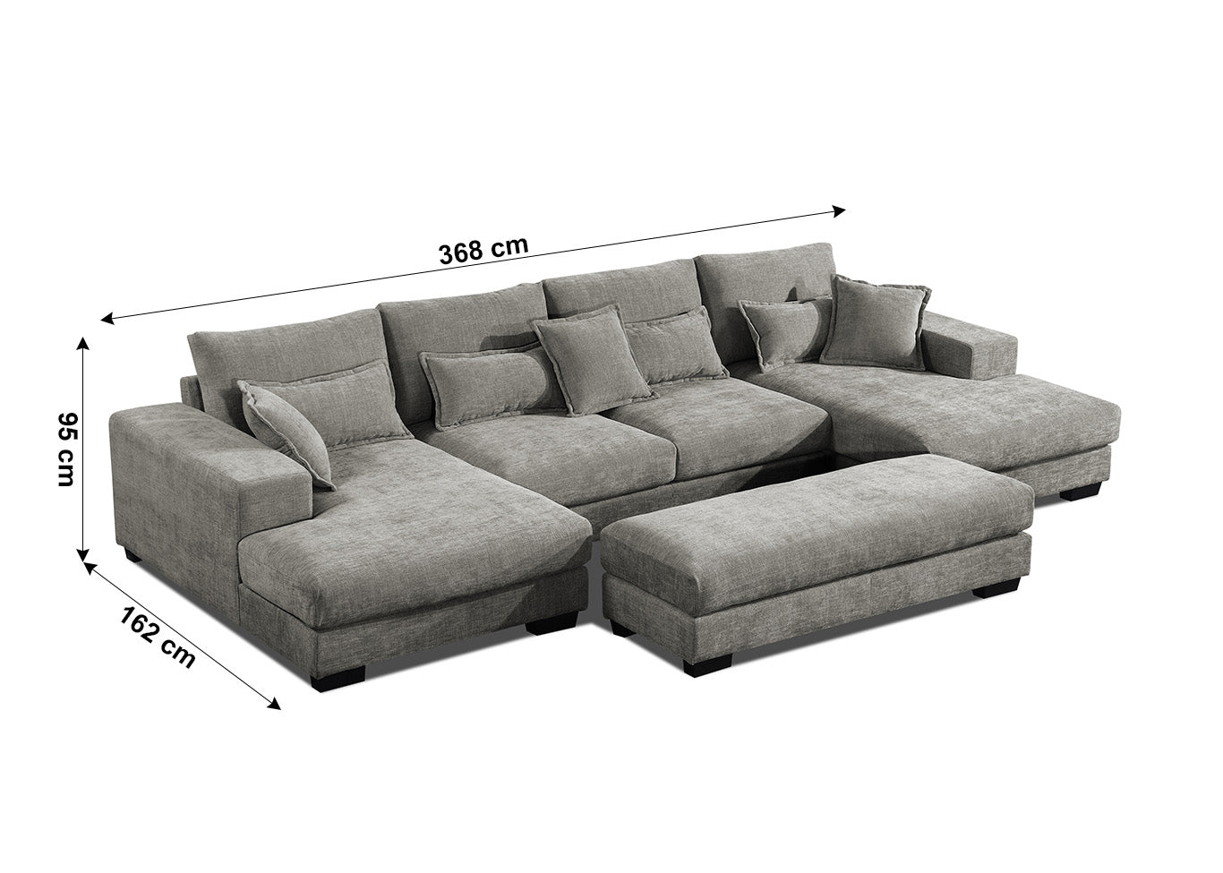 Mega Sofa Cama Chaise Longue Rinconera Kim 368cm